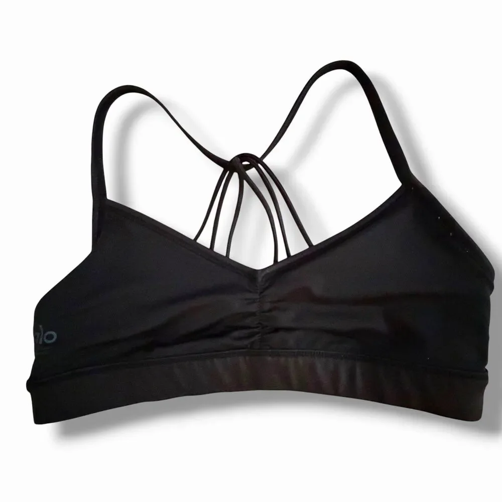 Alo Yoga Blue Sunny Strappy Sports Bra Small Black Glossy